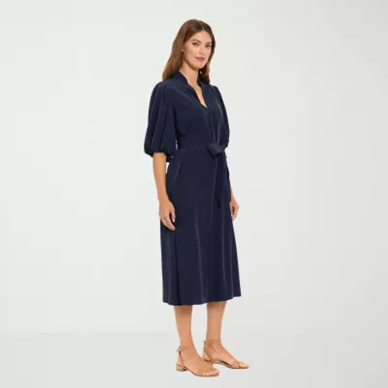 London Times Womens Elbow Sleeve Midi Shift Dress