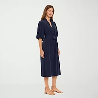 London Times Womens Elbow Sleeve Midi Shift Dress