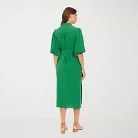 London Times Womens Elbow Sleeve Midi Shift Dress