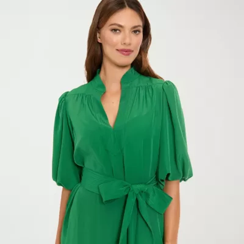 London Times Womens Elbow Sleeve Midi Shift Dress