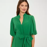 London Times Womens Elbow Sleeve Midi Shift Dress