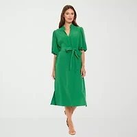 London Times Womens Elbow Sleeve Midi Shift Dress