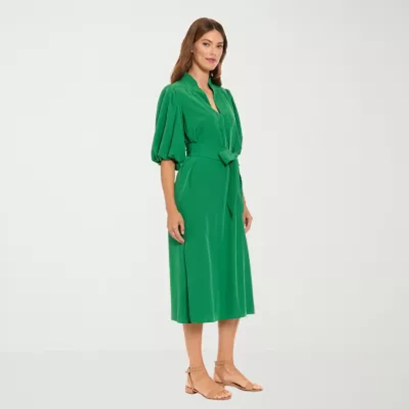 London Times Womens Elbow Sleeve Midi Shift Dress