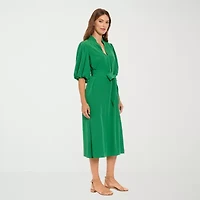 London Times Womens Elbow Sleeve Midi Shift Dress