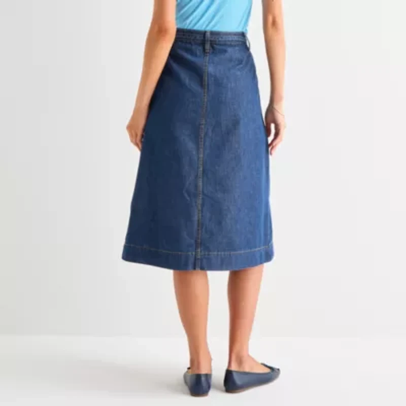 St. John's Bay Womens Tall High Rise Midi Denim Skirt