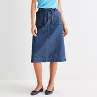 St. John's Bay Womens Tall High Rise Midi Denim Skirt