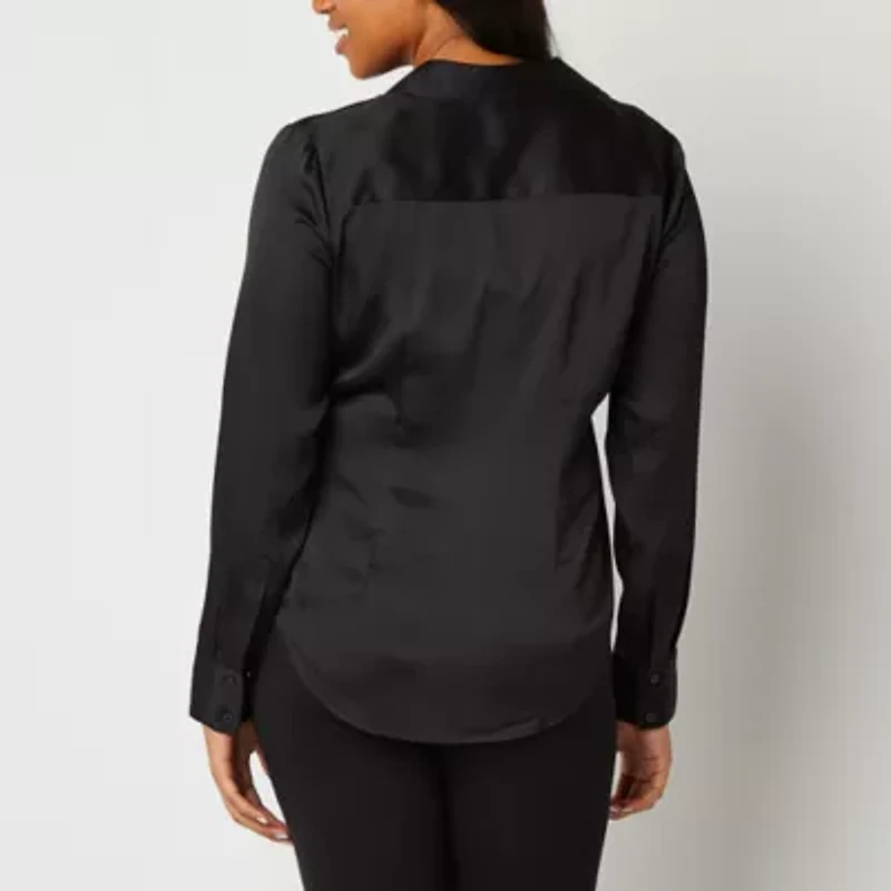 Worthington Womens Petite Cuffed Long Sleeve Regular Fit Button-Down Shirt