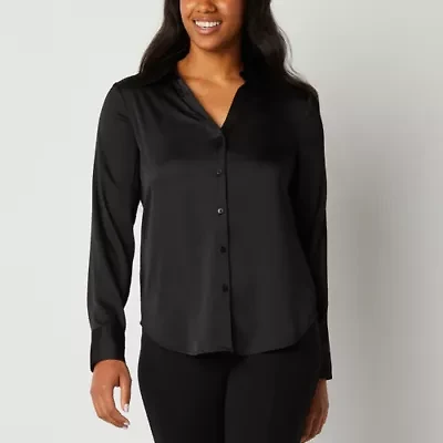 Worthington Womens Petite Cuffed Long Sleeve Regular Fit Button-Down Shirt