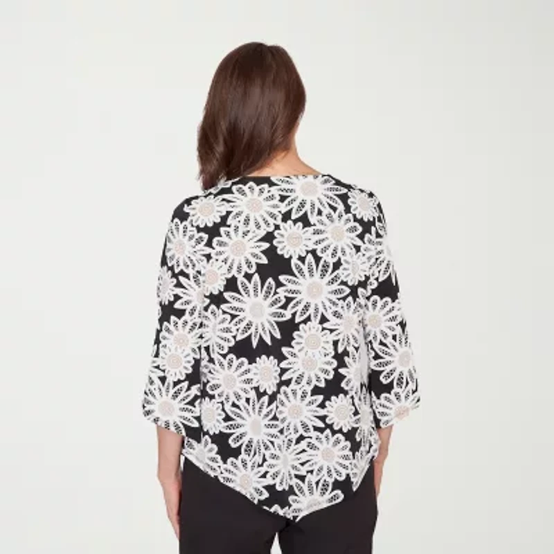 Alfred Dunner Classics Womens Crew Neck 3/4 Sleeve T-Shirt