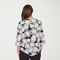 Alfred Dunner Classics Womens Crew Neck 3/4 Sleeve T-Shirt