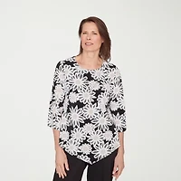 Alfred Dunner Classics Womens Crew Neck 3/4 Sleeve T-Shirt