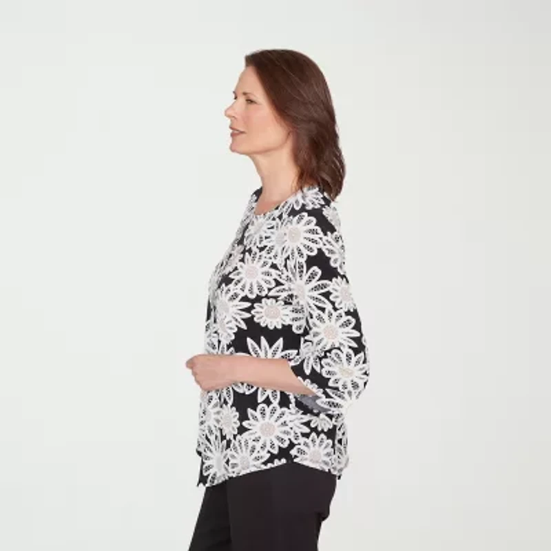 Alfred Dunner Classics Womens Crew Neck 3/4 Sleeve T-Shirt