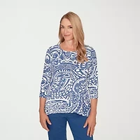 Alfred Dunner Classics Womens Crew Neck 3/4 Sleeve T-Shirt