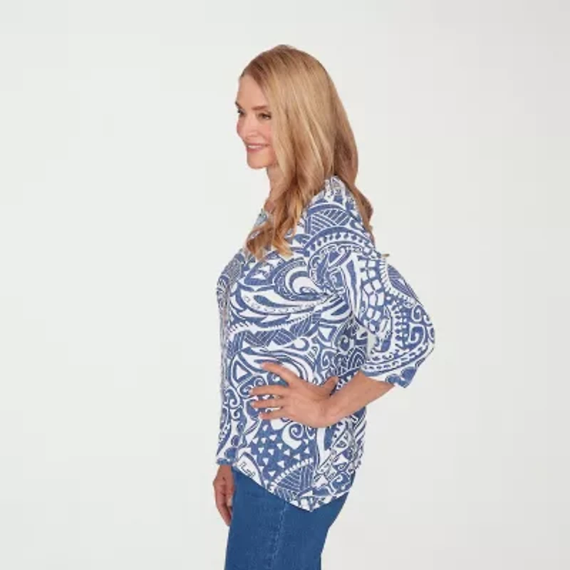 Alfred Dunner Classics Womens Crew Neck 3/4 Sleeve T-Shirt