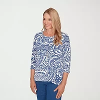 Alfred Dunner Classics Womens Crew Neck 3/4 Sleeve T-Shirt