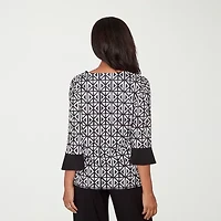 Alfred Dunner Classics Womens Split Crew Neck 3/4 Sleeve T-Shirt