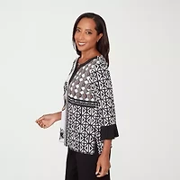 Alfred Dunner Classics Womens Split Crew Neck 3/4 Sleeve T-Shirt