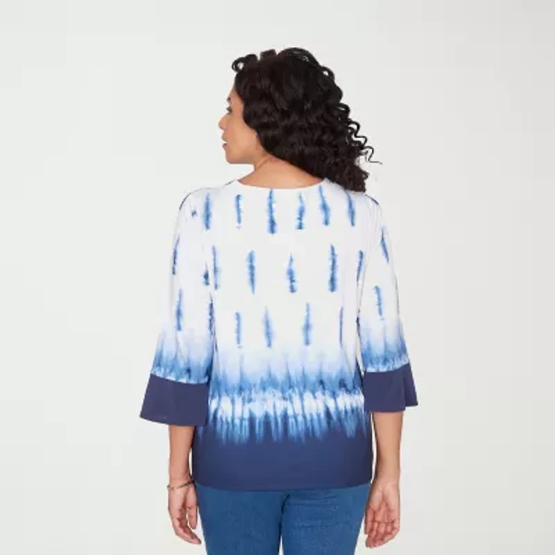 Alfred Dunner Classics Womens Split Crew Neck 3/4 Sleeve T-Shirt