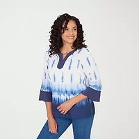 Alfred Dunner Classics Womens Split Crew Neck 3/4 Sleeve T-Shirt