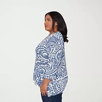 Alfred Dunner Classics Womens Plus Crew Neck 3/4 Sleeve T-Shirt