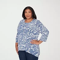 Alfred Dunner Classics Womens Plus Crew Neck 3/4 Sleeve T-Shirt