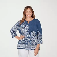Alfred Dunner Classics Womens Plus Crew Neck 3/4 Sleeve T-Shirt