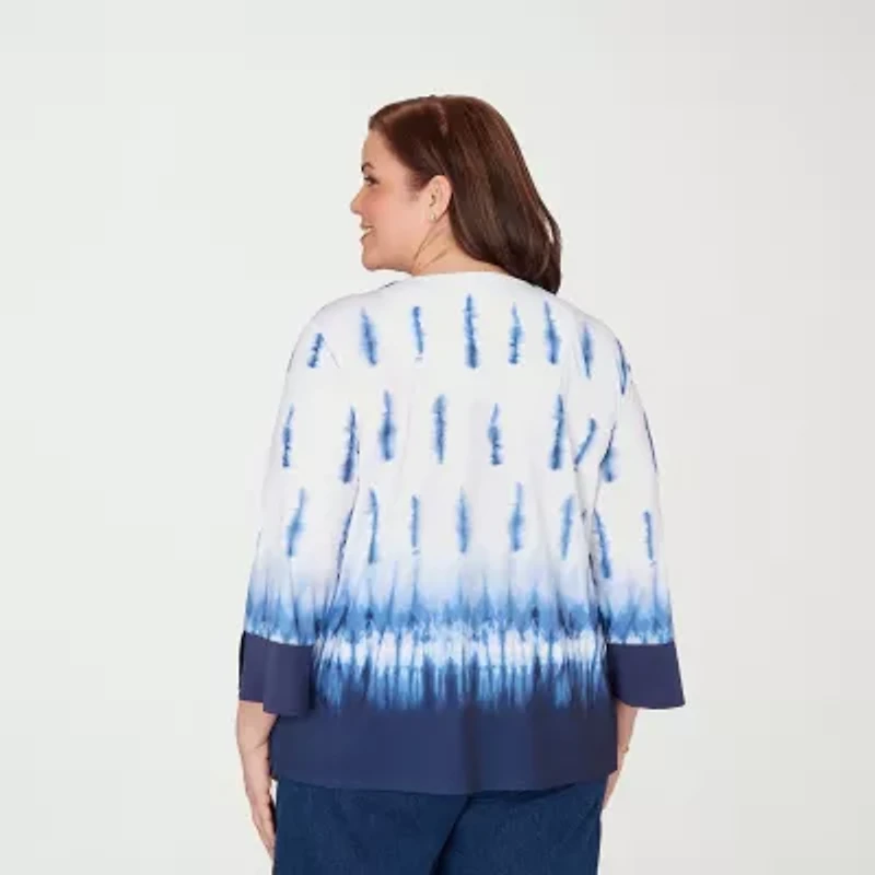 Alfred Dunner Classics Womens Plus Split Crew Neck 3/4 Sleeve T-Shirt