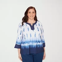 Alfred Dunner Classics Womens Plus Split Crew Neck 3/4 Sleeve T-Shirt