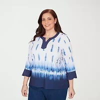 Alfred Dunner Classics Womens Plus Split Crew Neck 3/4 Sleeve T-Shirt