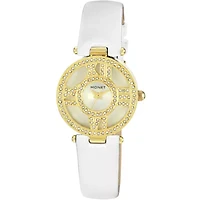 Monet® Womens Crystal Accent White Leather Strap Watch