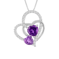 Lab-Created Amethyst & White Sapphire Sterling Silver Triple Interlocking Heart Pendant Necklace