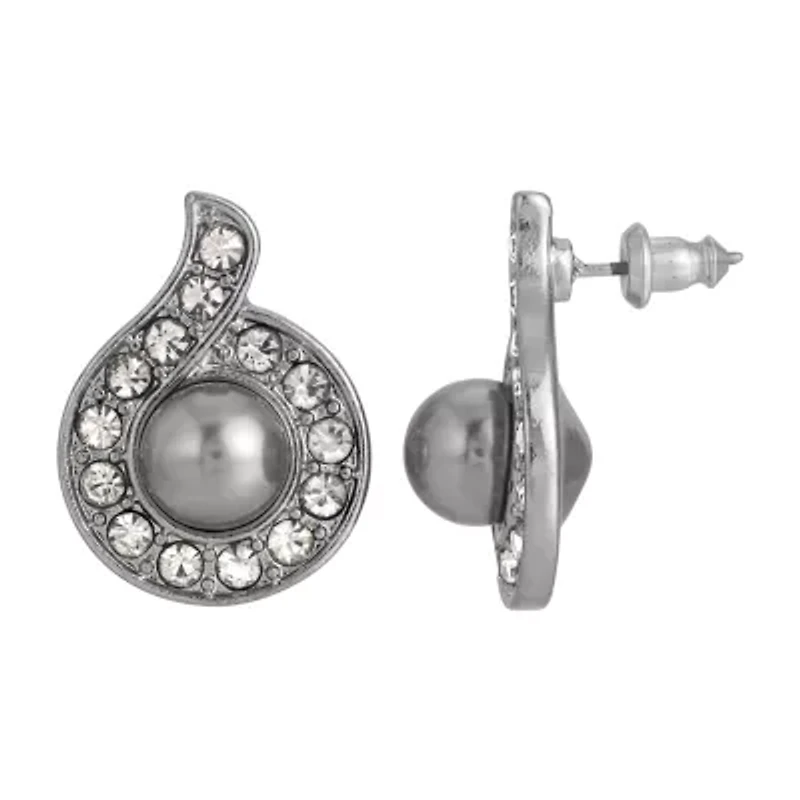 1928 Silver Tone Gray Crystal 1 Inch Stud Earrings
