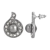 1928 Silver Tone Gray Crystal 1 Inch Stud Earrings