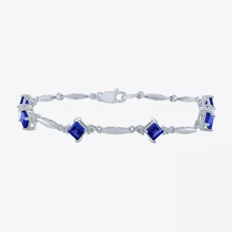 Womens Diamond Accent Lab Created Blue Sapphire Sterling Silver Tennis Bracelet