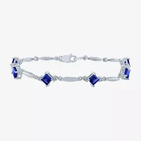 Womens Diamond Accent Lab Created Blue Sapphire Sterling Silver Tennis Bracelet