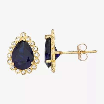 Lab Created Blue Sapphire 10K Gold 12.7mm Pear Stud Earrings