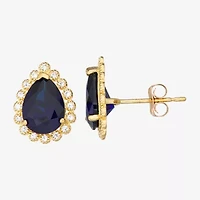 Lab Created Blue Sapphire 10K Gold 12.7mm Pear Stud Earrings
