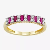 Womens Lead Glass-Filled Red Ruby & 1/4 CT. T.W. Genuine White Diamond 10K Gold Cocktail Ring