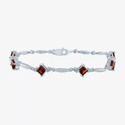 Womens Genuine Red Garnet Sterling Silver Tennis Bracelet