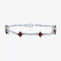 Womens Genuine Red Garnet Sterling Silver Tennis Bracelet