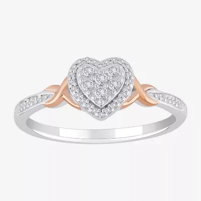 Promise My Love Womens 1/6 CT. T.W. Natural White Diamond Sterling Silver Heart Promise Ring