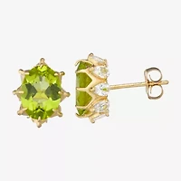 Genuine Green Peridot 10K Gold 10mm Oval Stud Earrings