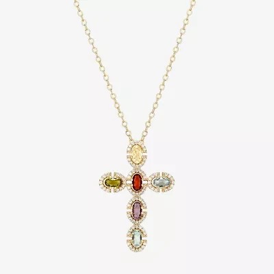 Womens Genuine Multi Color 18K Gold Over Silver Cross 18 Inch Pendant Necklace