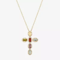Womens Genuine Multi Color 18K Gold Over Silver Cross 18 Inch Pendant Necklace