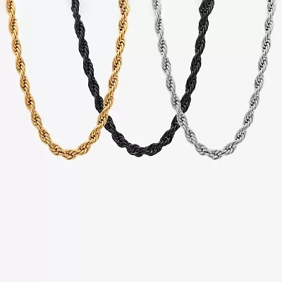 Steeltime Mens 18K Gold Over Stainless Steel Stainless Steel Hypoallergenic 24 Inch Rope Chain Necklace