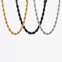 Steeltime Mens 18K Gold Over Stainless Steel Stainless Steel Hypoallergenic 24 Inch Rope Chain Necklace