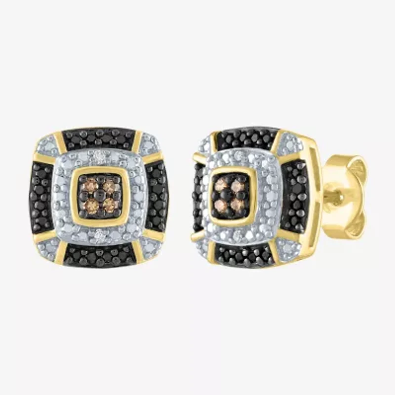 1/10 CT.T.W. Natural White, Champagne and Color-Enhanced Black Diamond Earrings