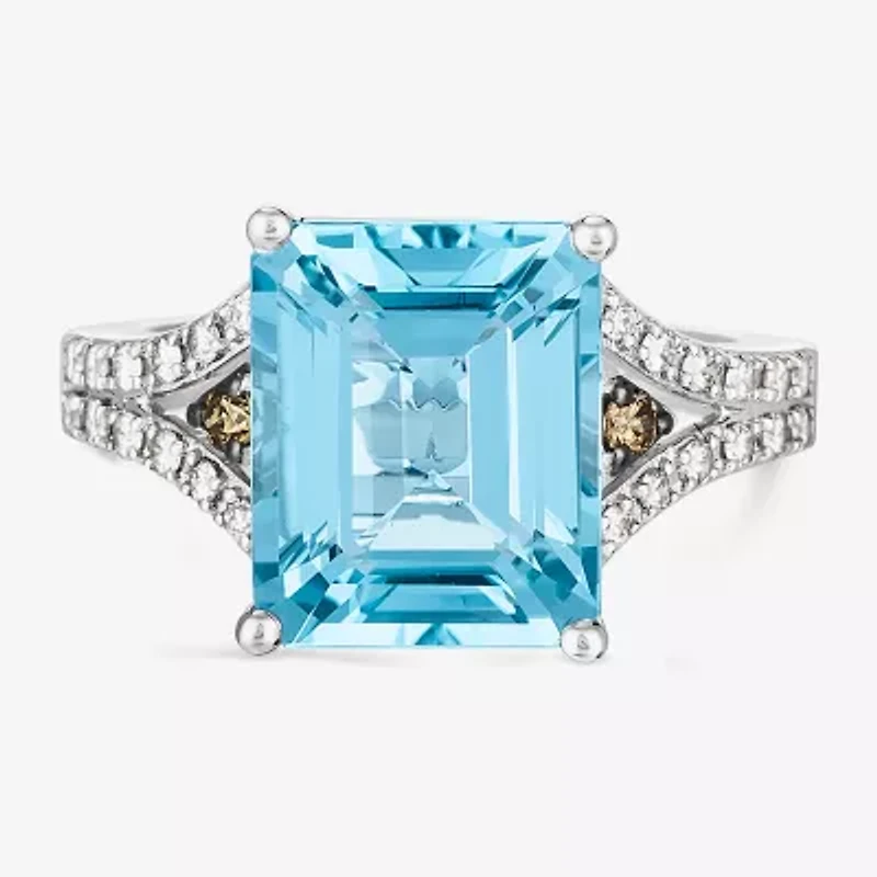 Le Vian® Grand Sample Sale™ Ring featuring 6 CT. Ocean Blue Topaz 1/20 CT. Chocolate Diamonds® 1/4 CT. Nude Diamonds™ set in 14K Vanilla Gold®