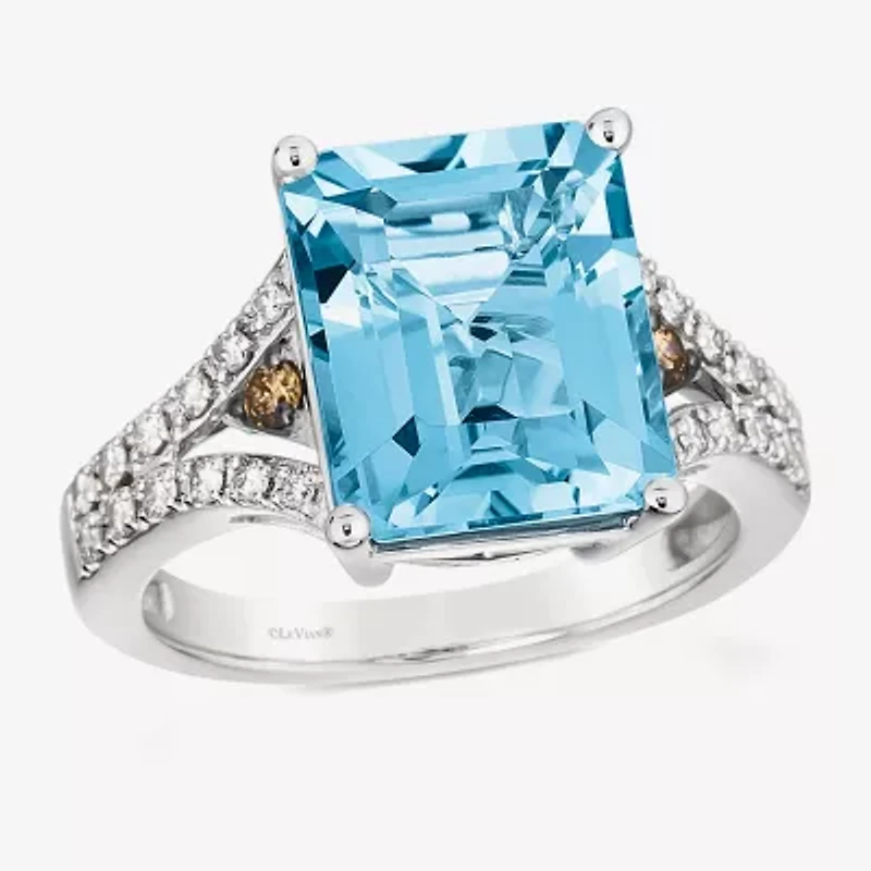 Le Vian® Grand Sample Sale™ Ring featuring 6 CT. Ocean Blue Topaz 1/20 CT. Chocolate Diamonds® 1/4 CT. Nude Diamonds™ set in 14K Vanilla Gold®