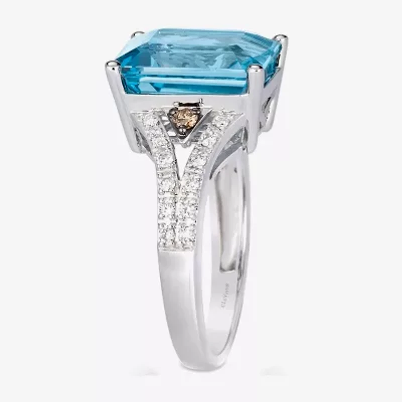 Le Vian® Grand Sample Sale™ Ring featuring 6 CT. Ocean Blue Topaz 1/20 CT. Chocolate Diamonds® 1/4 CT. Nude Diamonds™ set in 14K Vanilla Gold®